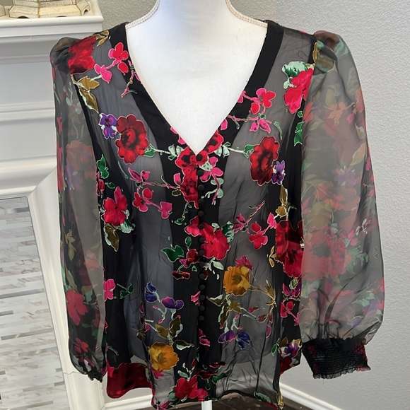 Boston Proper Floral Print Organza Button Up Long Sleeve Shirt - Picture 7 of 13